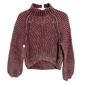 Free People Sweetheart Sweater Mock Neck Chunky Knit Balloon Sleeve Cotton